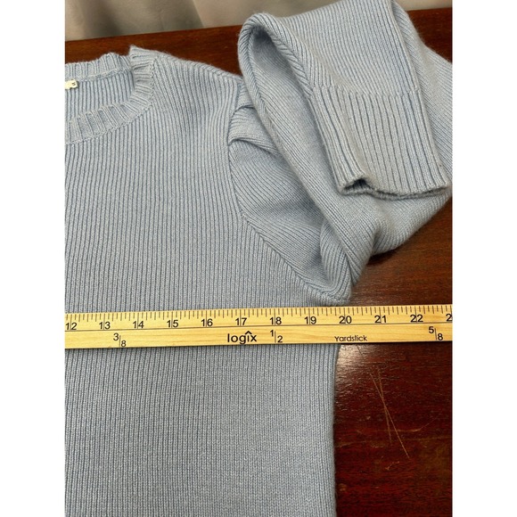 Tularosa Ribbed Knit‎ Sweater Womens M Lt Blue Shoulder Ruffle Detail Wool Blend - Picture 5 of 7